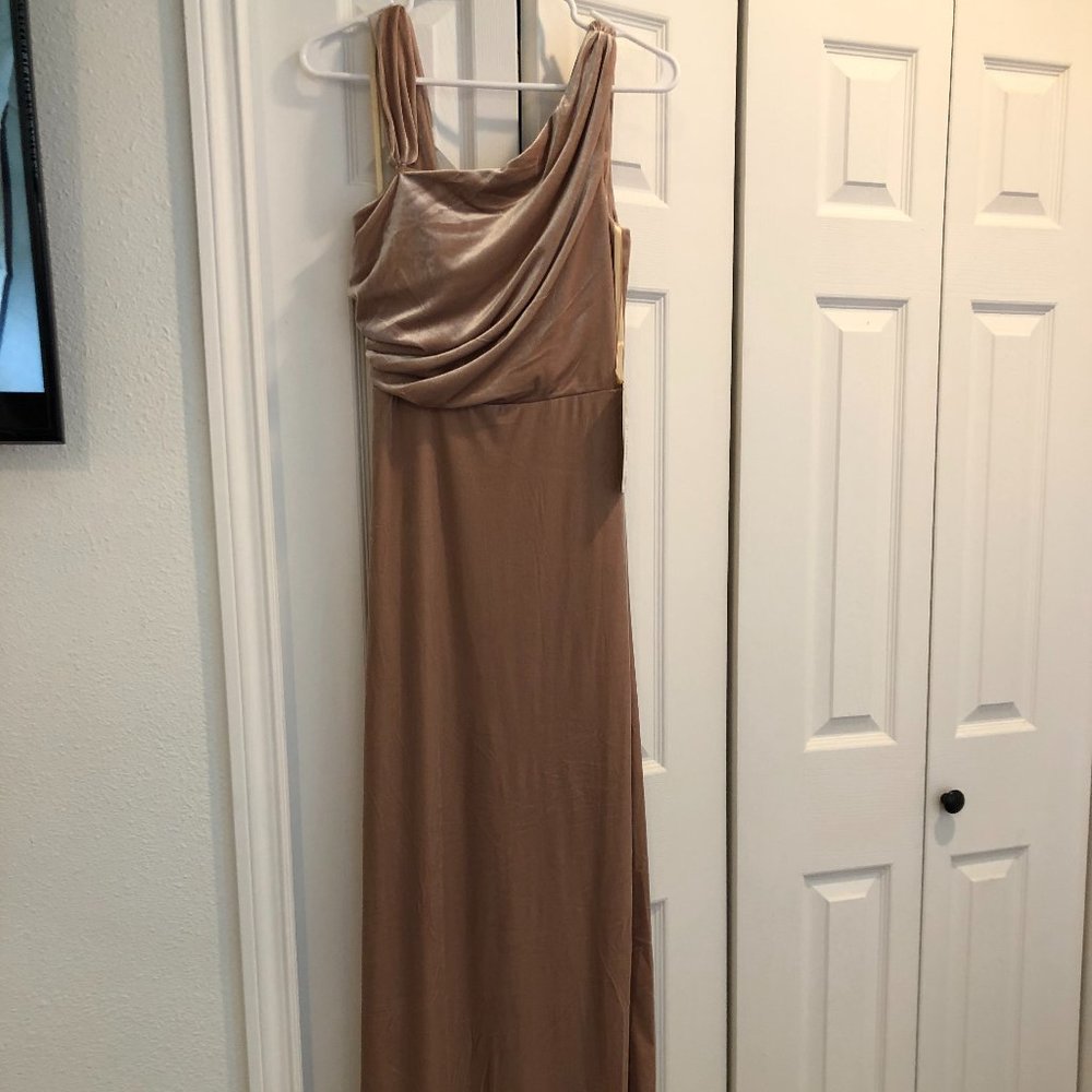 Revelry "Moira Convertible Velvet Dress" in Gold Champagne